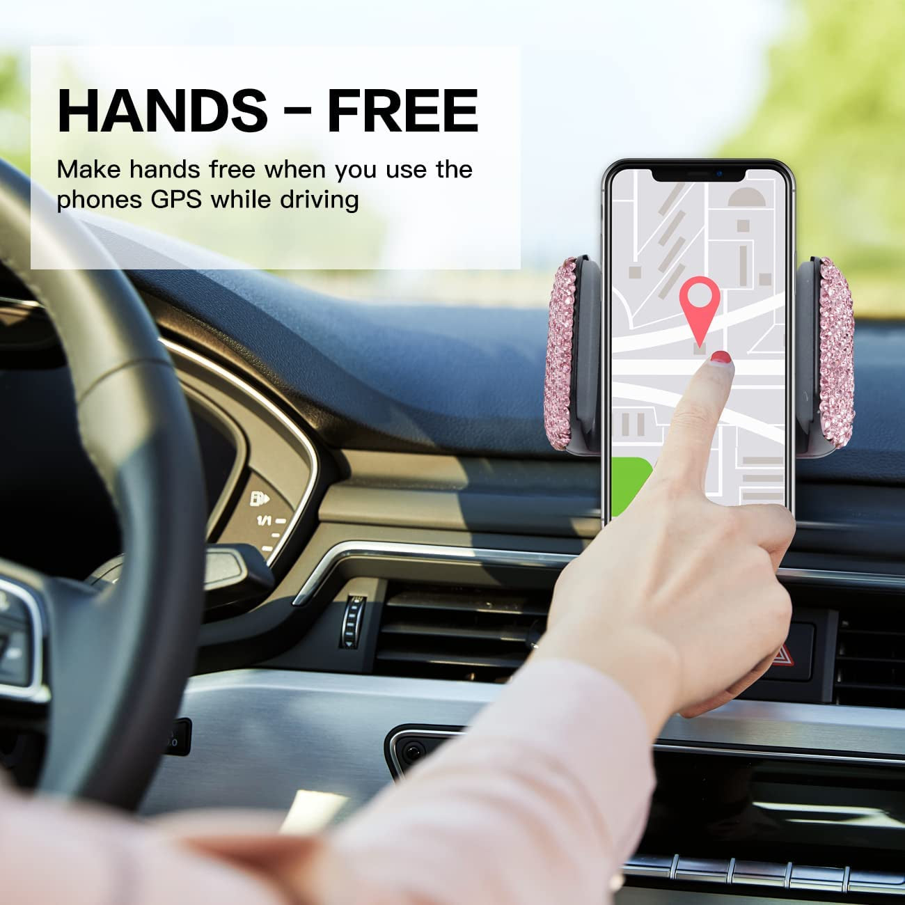 Bling Car Phone Holder,Rhinestone Bling Crystal Car Phone Mount,With One Air Vent Base,Universal Cell Phone Holder for Dashboard,Windshield and Air Vent (Pink)