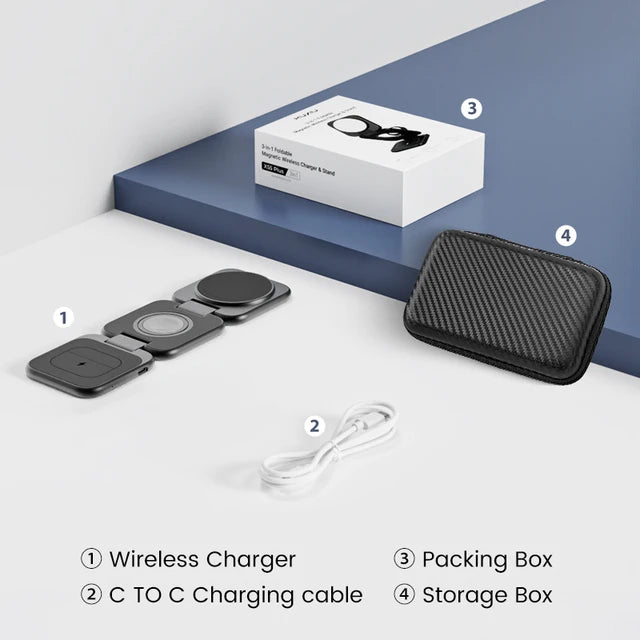 3-In-1 Foldable Magnetic Wireless Charger Stand For Apple Iphones, iWatch & Airpods