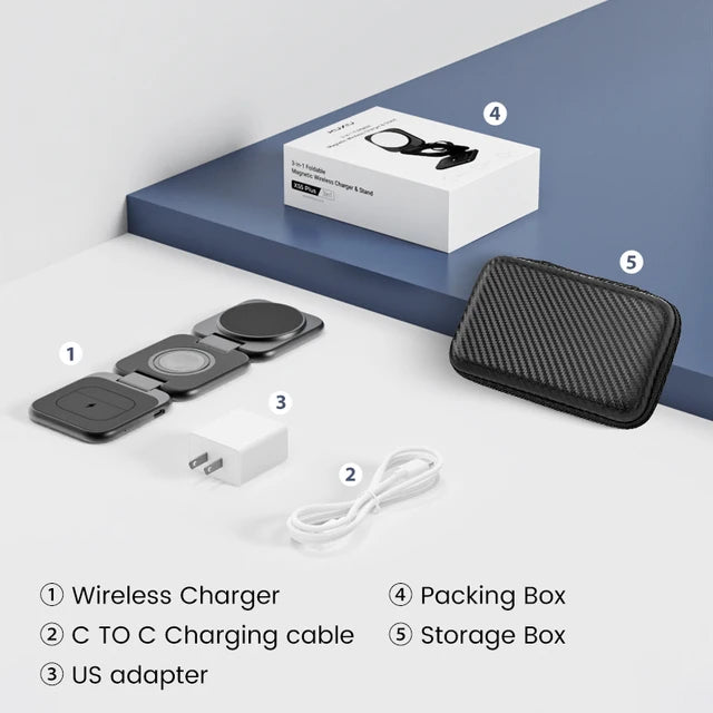 3-In-1 Foldable Magnetic Wireless Charger Stand For Apple Iphones, iWatch & Airpods