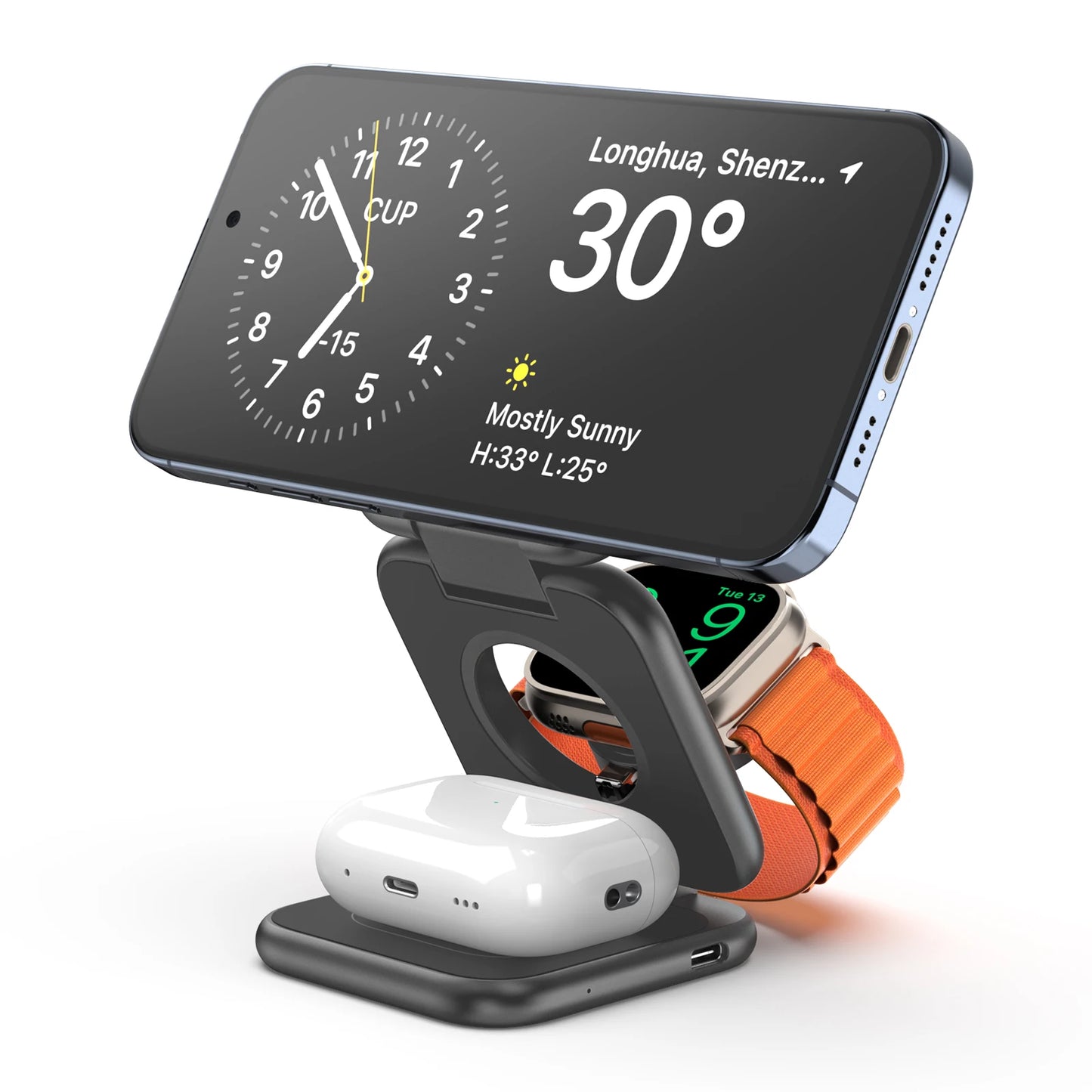 3-In-1 Foldable Magnetic Wireless Charger Stand For Apple Iphones, iWatch & Airpods