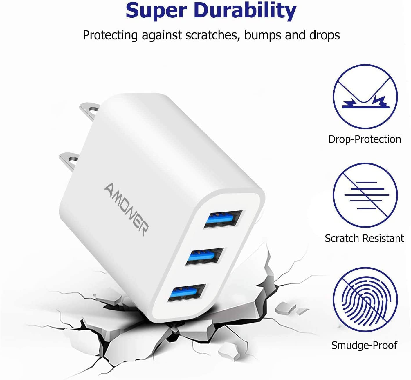 USB Wall Charger, 2Pack 15W 3-Port USB Plug Cube USB Cube Power Adapter for Iphone 14/13/12/11/Pro/Promax/Xs/Xr/X/8, Galaxy S22 S21 and More and More
