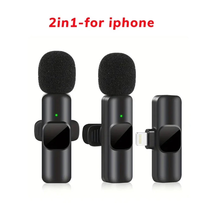 Wireless Lavalier Microphone Portable Audio Video Recording Mini Mic for Iphone Type-C Live Broadcast Gaming Phone Mic