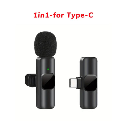 Wireless Lavalier Microphone Portable Audio Video Recording Mini Mic for Iphone Type-C Live Broadcast Gaming Phone Mic