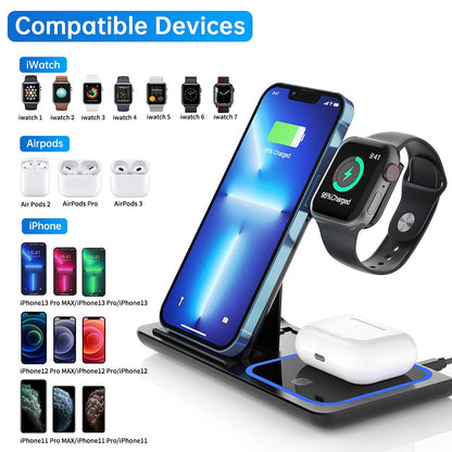 3 in 1 Wireless Charger, 18W Fast Charger Pad Stand Charging Station Dock for Iwatch Series SE, Airpods Pro, Iphones Pro Max/12, Mini /XR (With QC3.0 Adapter)