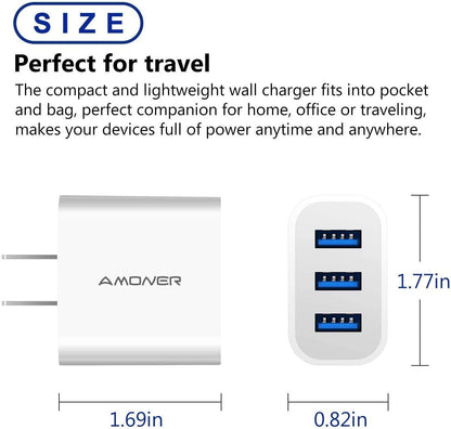 USB Wall Charger,  2Pack 15W 3-Port USB Plug Cube USB Cube Power Adapter for Iphone 14/13/12/11/Pro/Promax/Xs/Xr/X/8, Galaxy S22 S21 and More and More