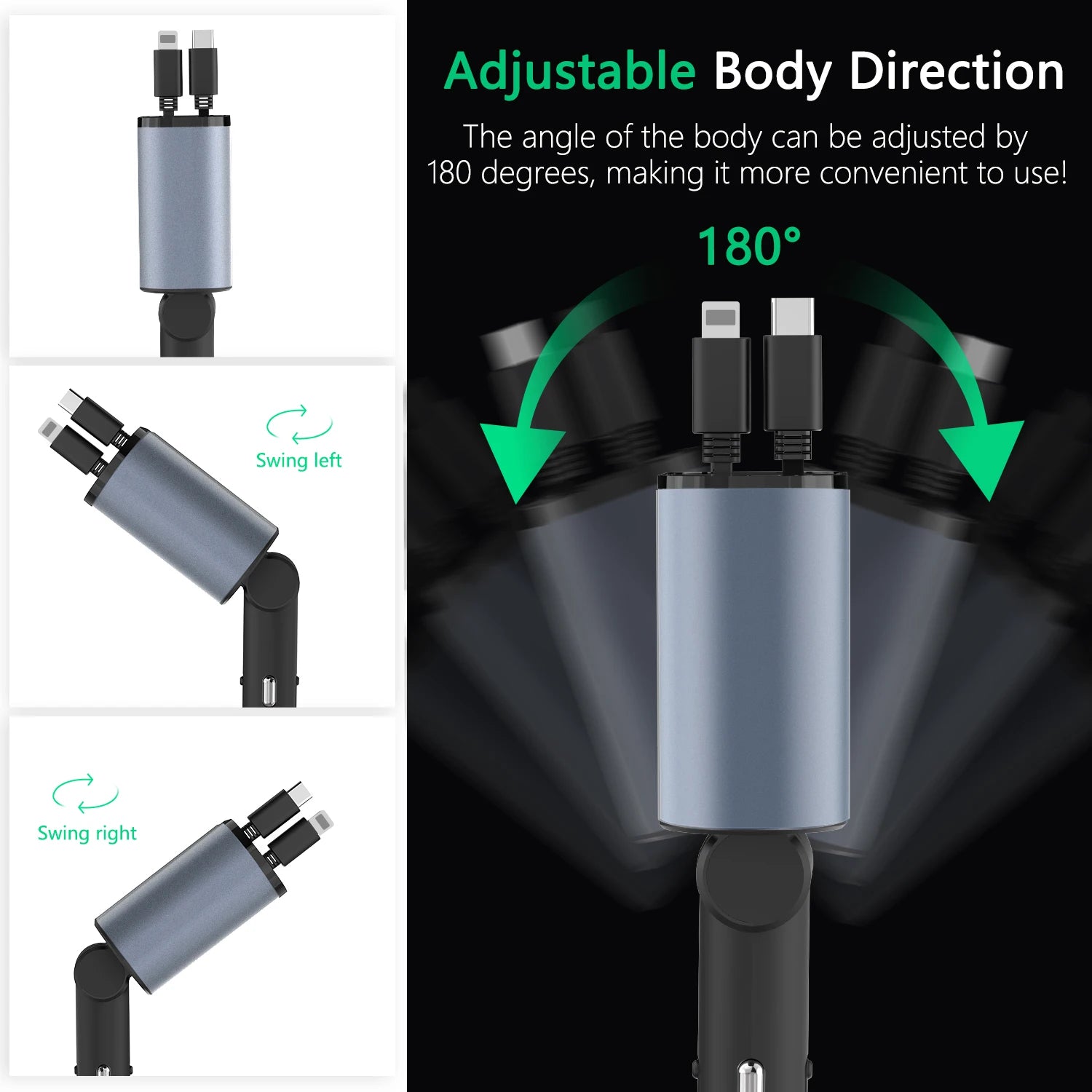 2024 New Retractable Fast Car Phone Charger, 4 In1, Retractable Cables And 2 USB Ports Car Charger Adapter