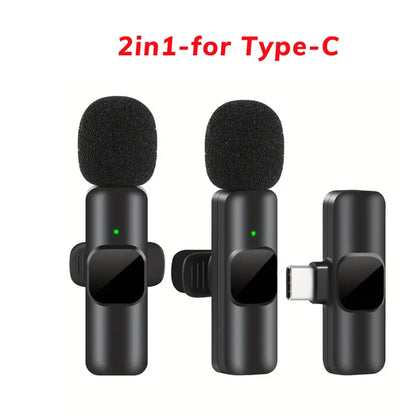 Wireless Lavalier Microphone Portable Audio Video Recording Mini Mic for Iphone Type-C Live Broadcast Gaming Phone Mic