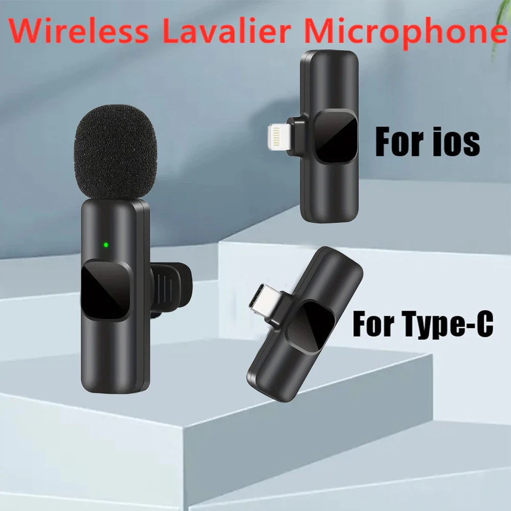 Wireless Lavalier Microphone Portable Audio Video Recording Mini Mic for Iphone Type-C Live Broadcast Gaming Phone Mic