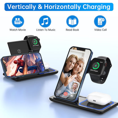 3 in 1 Wireless Charger, 18W Fast Charger Pad Stand Charging Station Dock for Iwatch Series SE, Airpods Pro, Iphones Pro Max/12, Mini /XR (With QC3.0 Adapter)